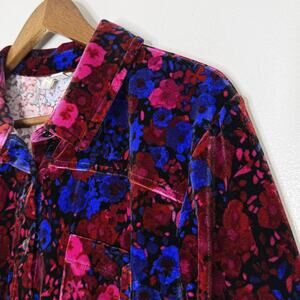Cato Top Womens XL Shirt Floral Velvet Button Front Long Sleeve Top Multicolor